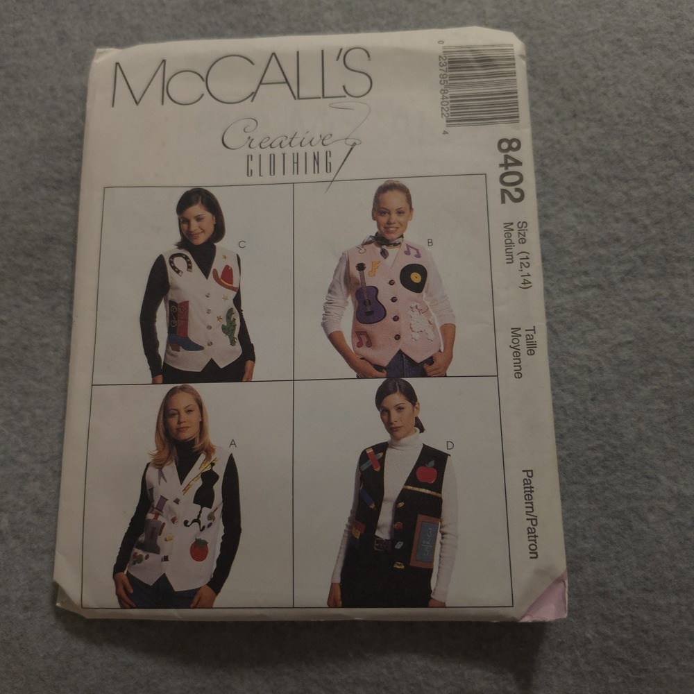 McCall's 8402 Creative Clothing Vest Pattern Sz 12-14 Medium Uncut Sew 1996